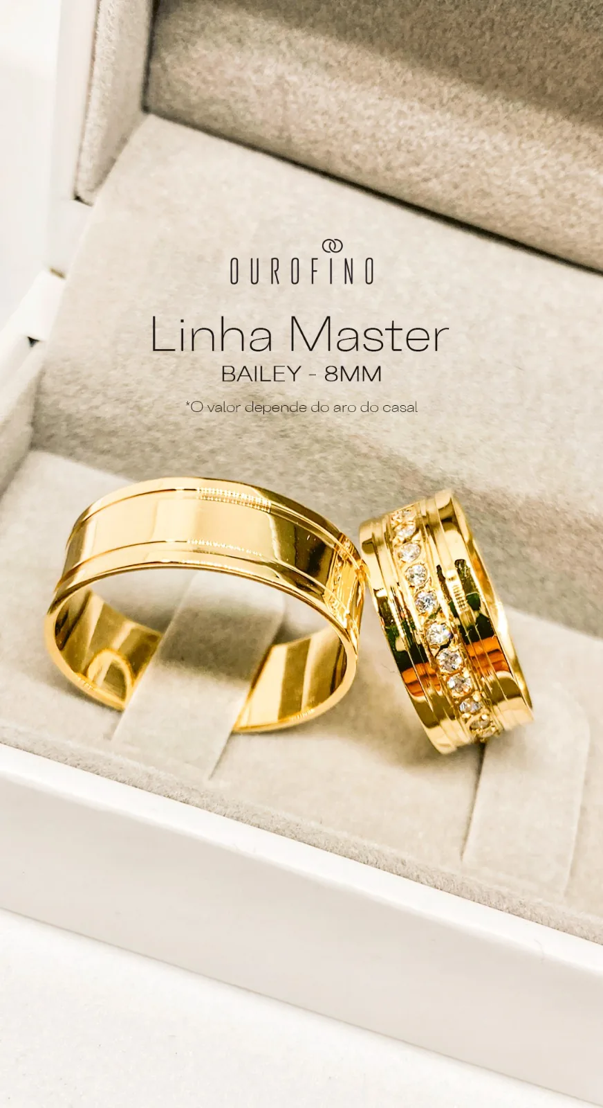 Aliança de casamento em ouro 18k Linha Master com design imponente da Ouro Fino Joalheria em Teresina